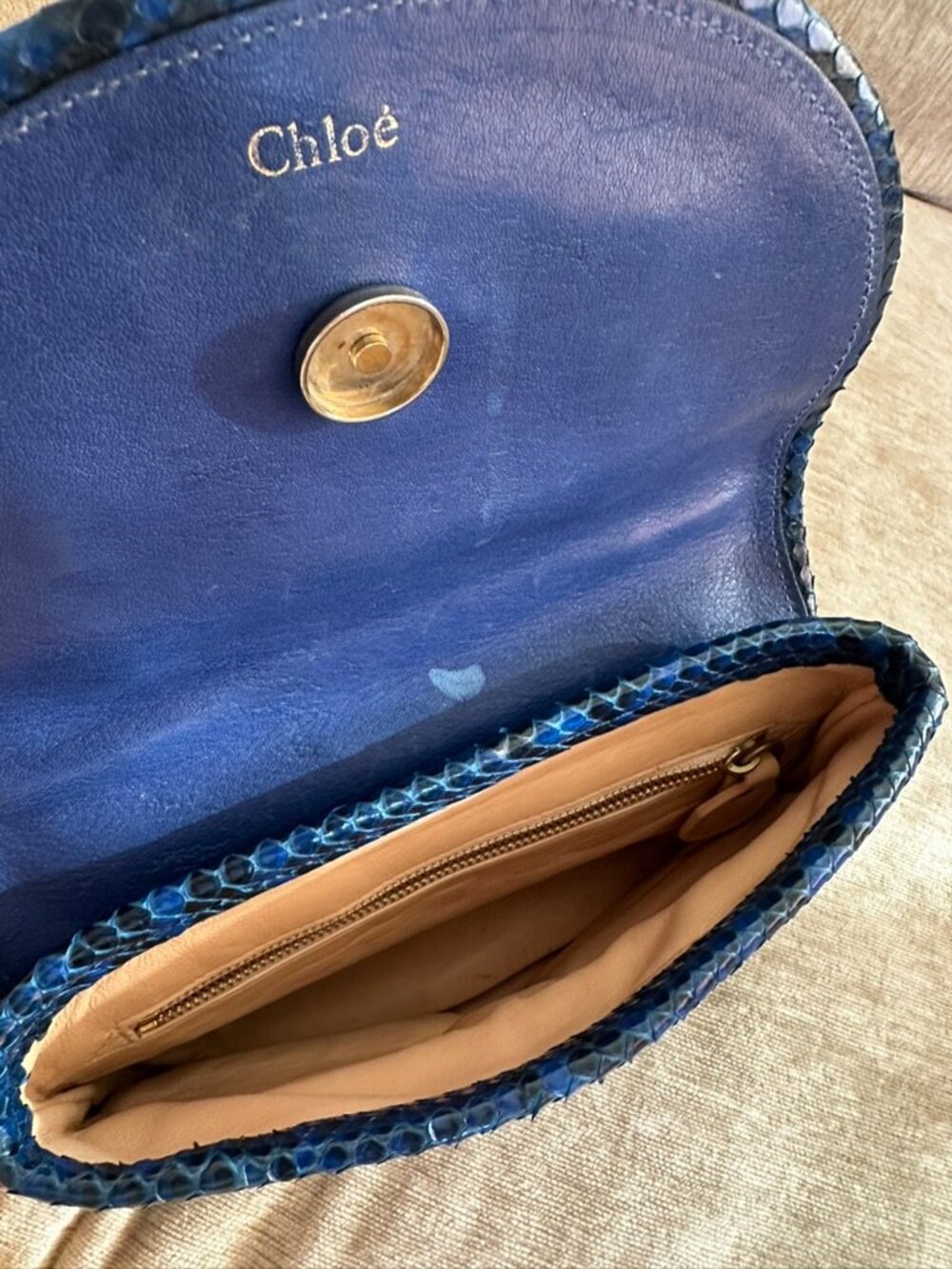 CHLOE | Extremely Rare Chloé Snakeskin Triple Chain Crossbody Bag in Royal Blue - Picture 8 of 13